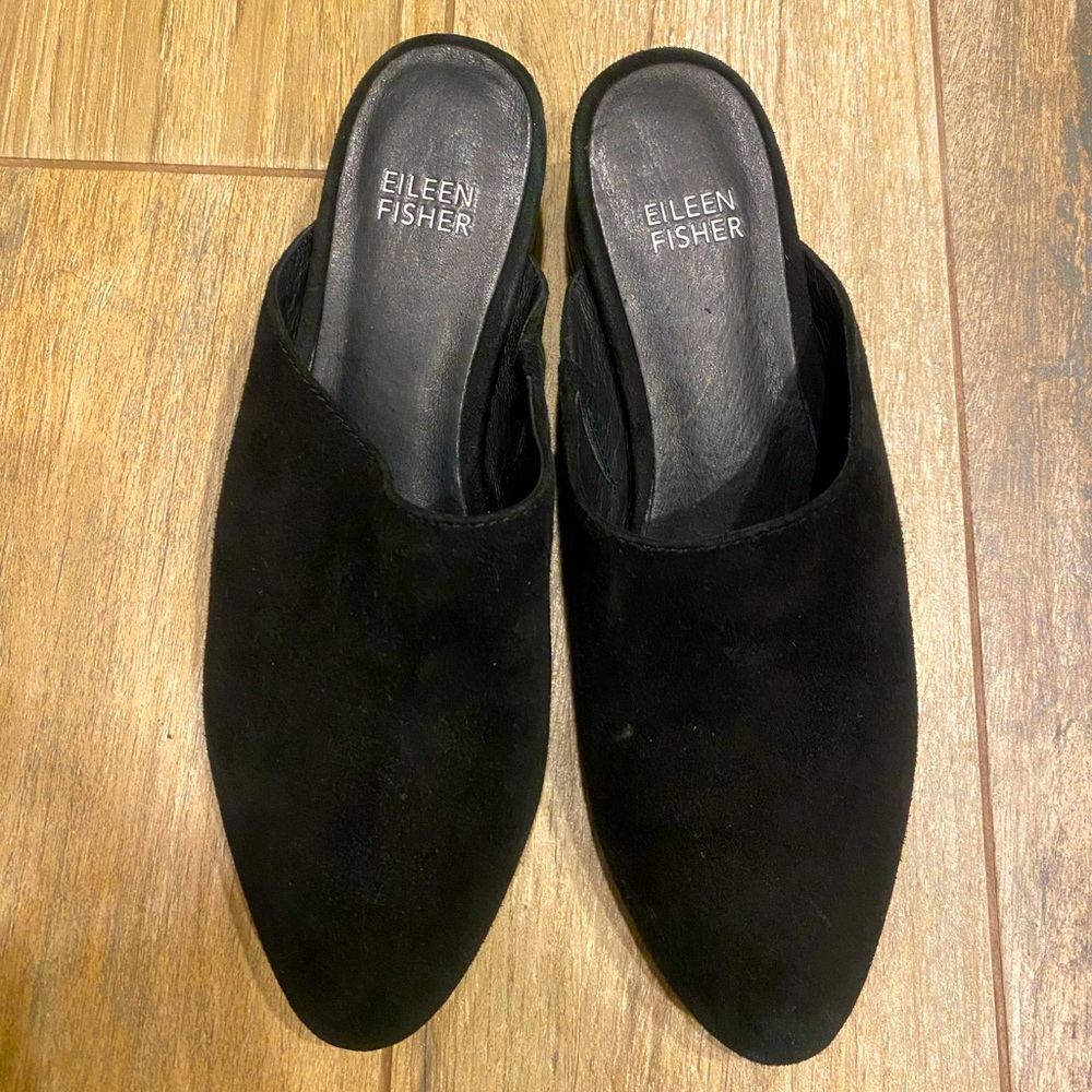 Eileen Fisher Black Suede Mules- Sylvia